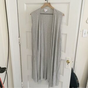 lularoe gray white stripe open front longline vest size xl
